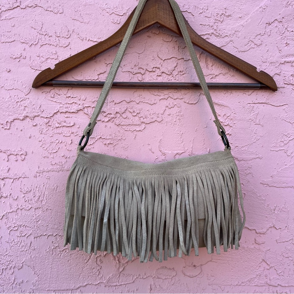 Vintage Suede Leather Fringe Handbag Y2K Boho Unstructured Flaw